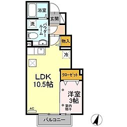 グレイスコート清原台B 1LDKの間取図画像