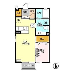 レジデンス上野B 1LDKの間取図画像