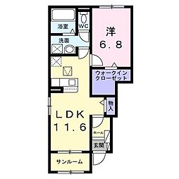 バリーフィールド D 1LDKの間取図画像