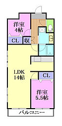 第二元今泉ハイタウン 2LDKの間取図画像