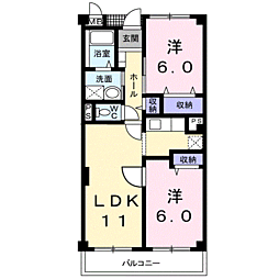 レインボウ・1一の屋 2LDKの間取図画像