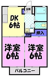 サムハイツB 2DKの間取図画像