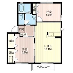 T・SハイツD 2LDKの間取図画像