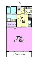 ウィングヴィラ枝野C 1Kの間取図画像