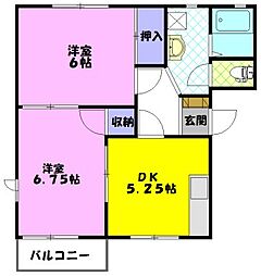 パークハイツ北原B 2DKの間取図画像