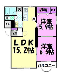 レジデンスクロスロード 2LDKの間取図画像
