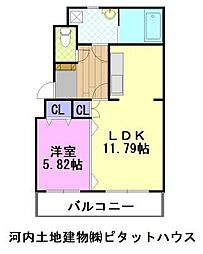 ドリームタウン三和B棟 1LDKの間取図画像