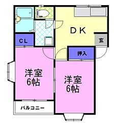 コーポハーモニーA 2DKの間取図画像