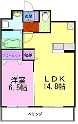モアクレドール 1LDKの間取図画像
