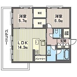 グランクレスト陽東 2LDKの間取図画像