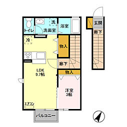 フォーゲルテラスブラウ2 1LDKの間取図画像