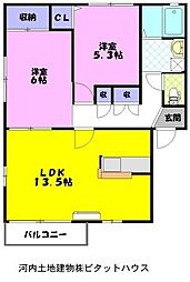 トゥインクル花門B 2LDKの間取図画像
