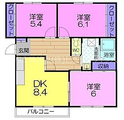 ニューエルディム御幸 3DKの間取図画像