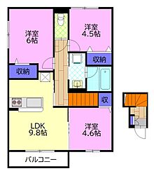 ニューコスモス 2階3LDKの間取り