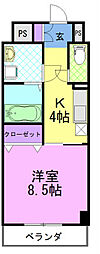 プラナス桜 1Kの間取図画像