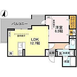 TORISIAS ゆいの杜6丁目 D棟 1LDKの間取図画像