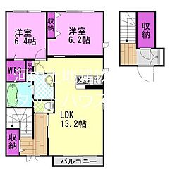 リバーハイツ 2LDKの間取図画像