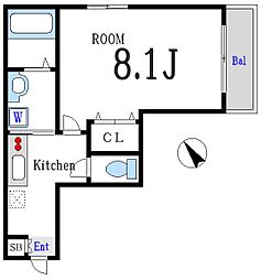 メゾンラフィーネ 1Kの間取図画像