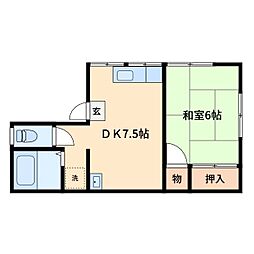 ライトハウス 1DKの間取図画像