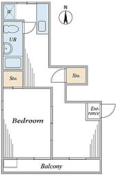 エルマンション1B 1DKの間取図画像