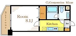 カラコレス篠崎 1Kの間取図画像
