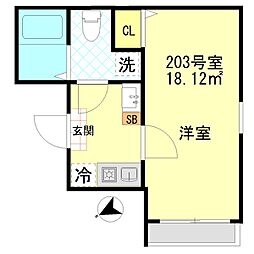 ボンボニエール一之江 1Kの間取図画像