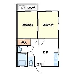 コーポ宇田川 2DKの間取図画像