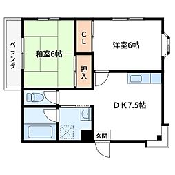 松本マンション 2DKの間取図画像
