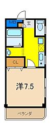 コーポカサイ弐番舘 1Kの間取図画像