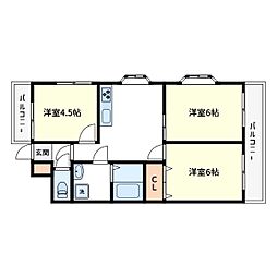 東京メトロ東西線 南行徳駅 徒歩9分の賃貸マンション 3階3DKの間取り