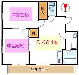 大島ビル 2DKの間取図画像