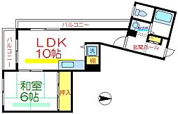 K2ハウス 1LDKの間取図画像