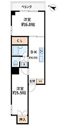 小島町ハイツ 2DKの間取図画像