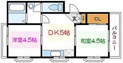 八広佐々木コーポ 2DKの間取図画像