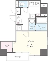 ルッソアグランデ 1Kの間取図画像