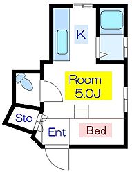 レジデンス豊 4階1Kの間取り