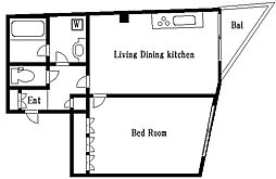 ハビネス平井 1LDKの間取図画像