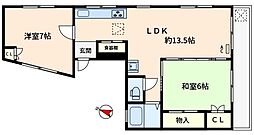 東京メトロ千代田線 町屋駅 徒歩3分の賃貸マンション 3階2LDKの間取り