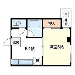 プラトゥハウス 1Kの間取図画像
