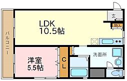扇マンション 1LDKの間取図画像