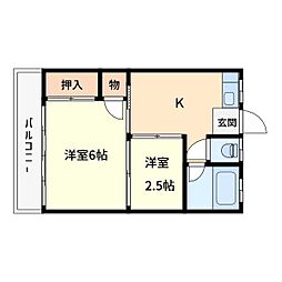 奈良コーポ 2Kの間取図画像