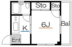 ヴィラ大瀧 1Kの間取図画像