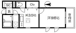 カーサS・2 1Kの間取図画像