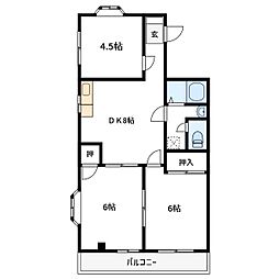 東京メトロ南北線 王子神谷駅 徒歩15分の賃貸マンション 4階3DKの間取り