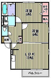 ガトーナふくだC 2LDKの間取図画像
