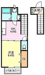 アムール福 1DKの間取図画像