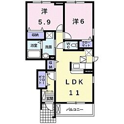 ハウゼ・グランツB棟 2LDKの間取図画像