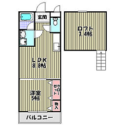 フローラ河内長野 1LDKの間取図画像