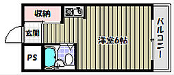 レジデンスベル ワンルームの間取図画像