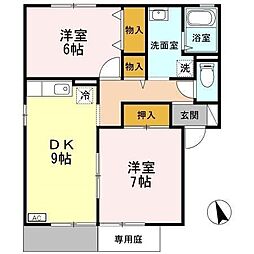 セピアコートB棟 2LDKの間取図画像